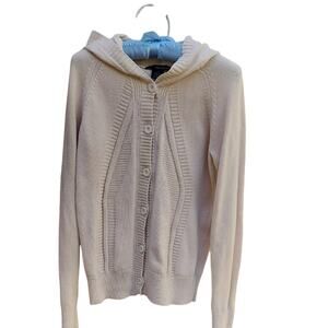 Women's Large Cream Hooded Calvin Klein Hooded button up Sweater